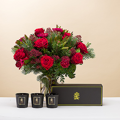 Fill the home with warm Christmas cheer with our large Merry Christmas bouquet and luxurious Le Parfum de Nathalie scented candles.