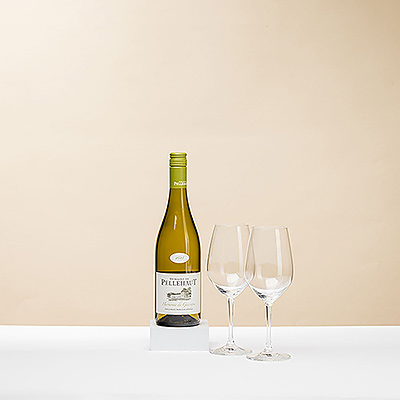Genießen Sie Domaine Pellehaut Harmonie de Gascogne Blanc mit einem Paar edler Schott Zwiesel Weingläser