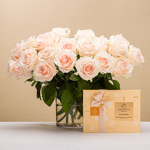 20 Pink Roses with Free Godiva Carrés