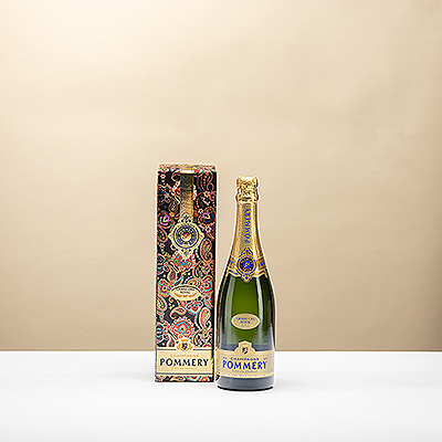 Luxurious Pommery Grand Cru 2009 champagne in elegant Kashmir Gift Box. An exclusive gift for weddings, anniversaries and festive occasions.