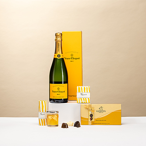 Regalo Icónico de Celebración: Veuve Clicquot, Vela Rigaud y Pralinas Godiva