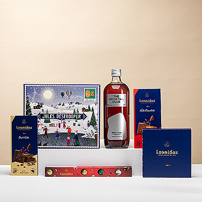 Celebrate the season with this elegant gift box filled with Belgian delights and a premium alcohol-free treat.