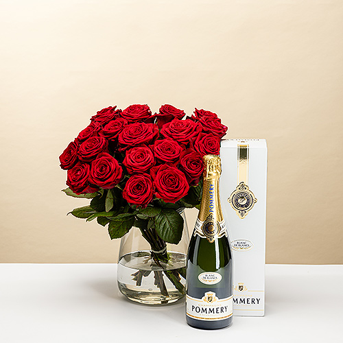 Red Roses with Pommery Champagne