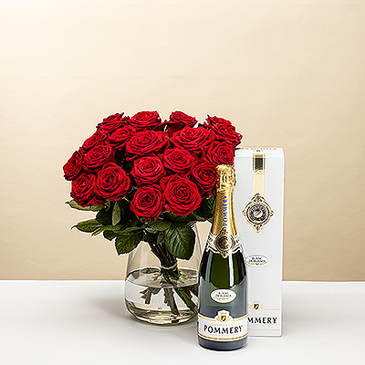 Red Roses with Pommery Champagne