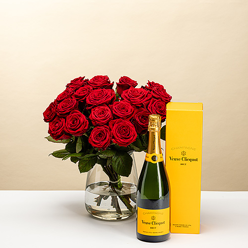 Red Roses with Veuve Clicquot Champagne