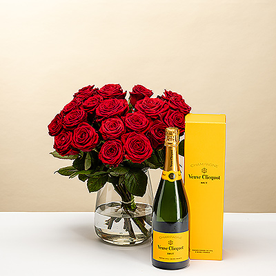 Red Roses with Veuve Clicquot Champagne