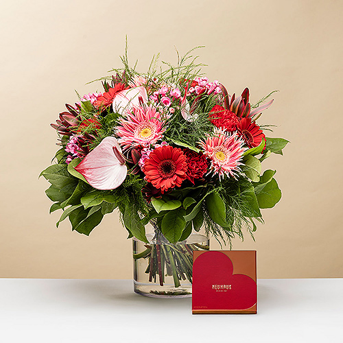 Pretty in Pink Bouquet with Neuhaus Chocolates
