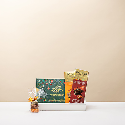 Discover this stylish Godiva gift set with 15 Belgian pralines , chocolate bars and Godiva Carrés. A luxurious chocolate gift for the holidays and every special occasion.