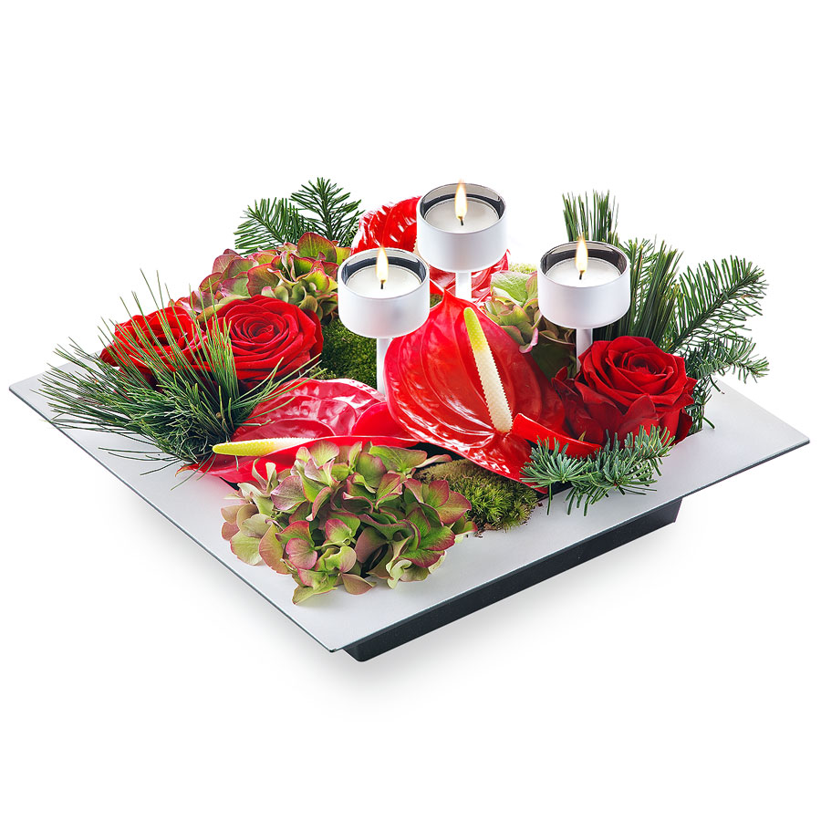contemporary christmas flowers and candles arrangement charity gifts for christmas