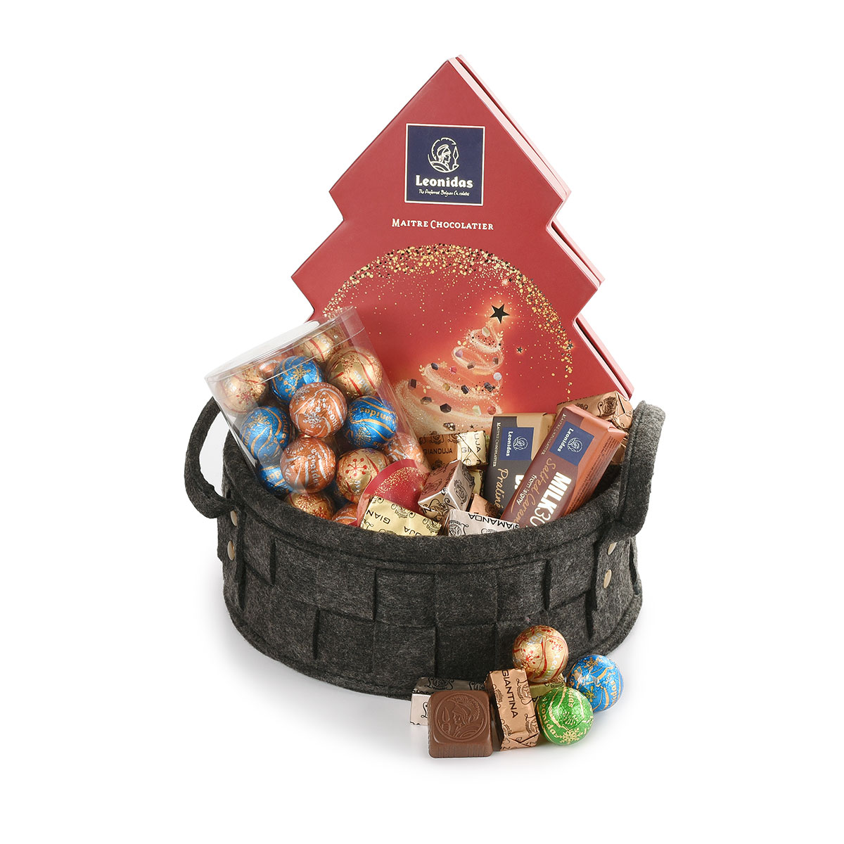 Leonidas Christmas Chocolates in Woven Gift Basket